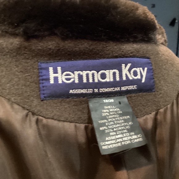 Herman Kay women’s long BROWN. 75% wool coat with details size 18/20 - Picture 7 of 9